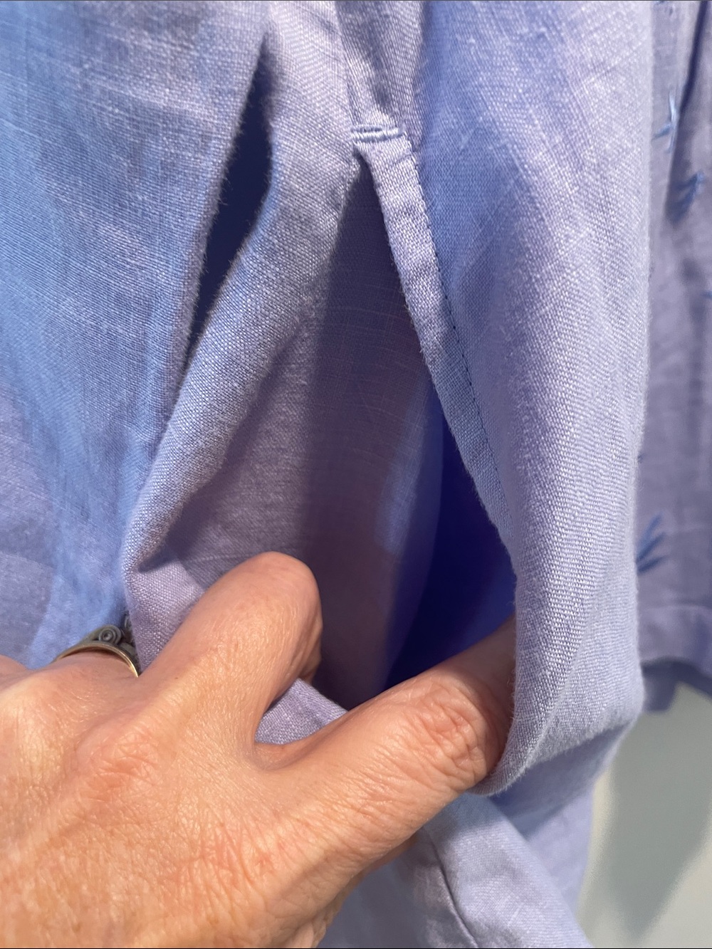 Kleen Light Blue Embroidered Hooded Linen Trench Coat Shell Button Down - Picture 5 of 11